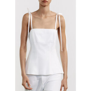 Zara White Corset Peplum Blouse Small Tie Strap Bustier Top